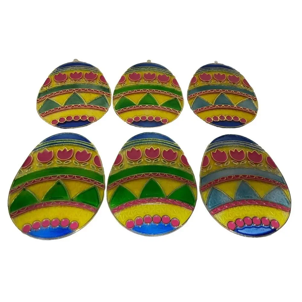 Vintage Vinyl Plastic Easter Egg Suncatchers Decor New Design Inc (lot of 6)